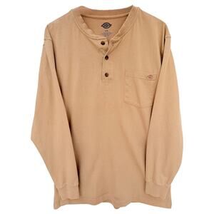 Dickies Henley Shirt Mens Large Beige Long Sleeve Workwear Pocket Casual
